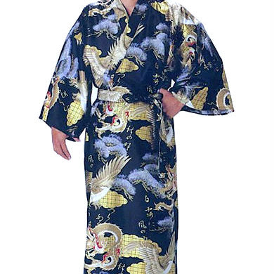 Men's Kimono, black Kimono, red, navy, Dragon & Eagle design, Japanese robe
